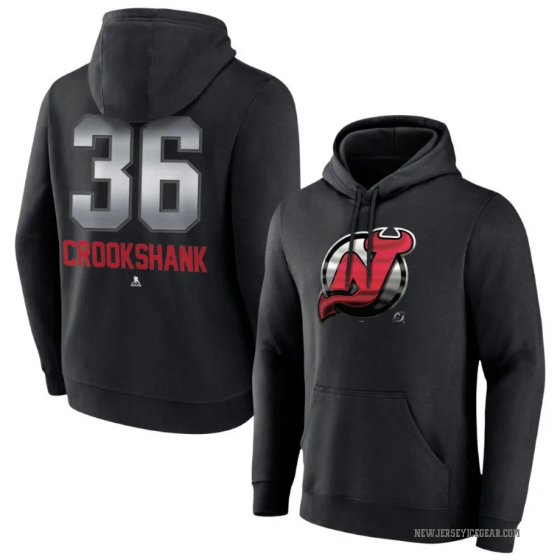 Angus Crookshank Men's Black New Jersey Devils Branded Midnight Mascot Logo Pullover Hoodie