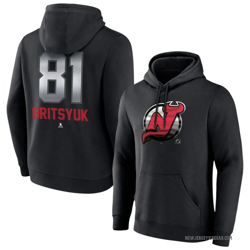 Arseny Gritsyuk Men's Black New Jersey Devils Branded Midnight Mascot Logo Pullover Hoodie