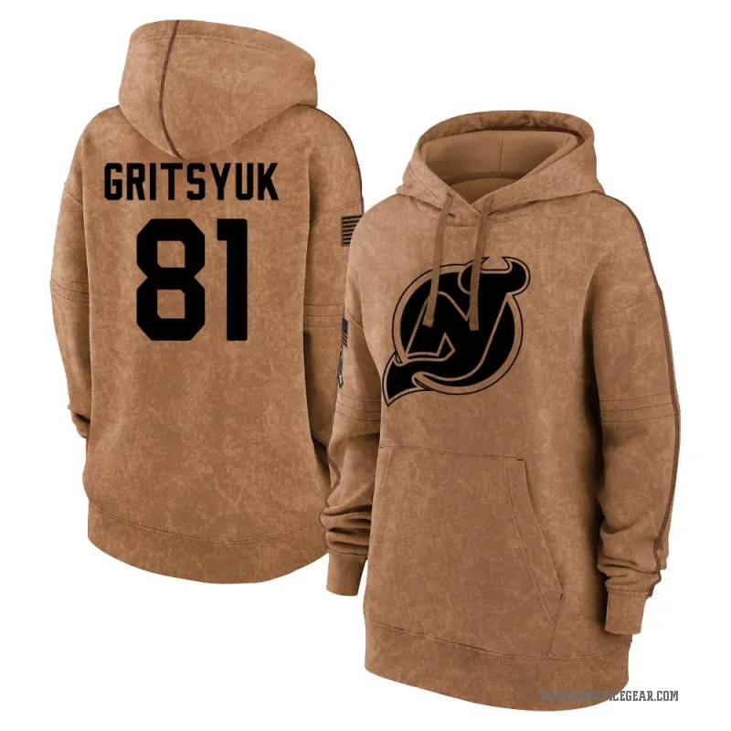 Arseny Gritsyuk Women's Brown New Jersey Devils 2023 Salute to Service Pullover Hoodie