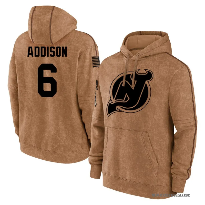 Calen Addison Men's Brown New Jersey Devils 2023 Salute to Service Club Pullover Hoodie