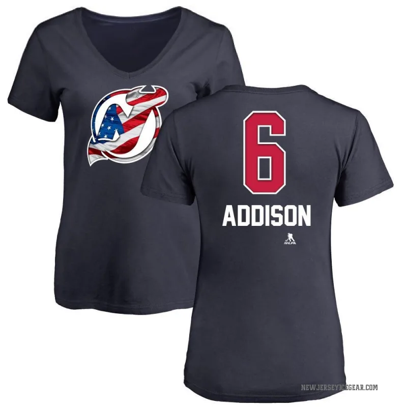 Calen Addison Women's Navy New Jersey Devils Name and Number Banner Wave V-Neck T-Shirt -