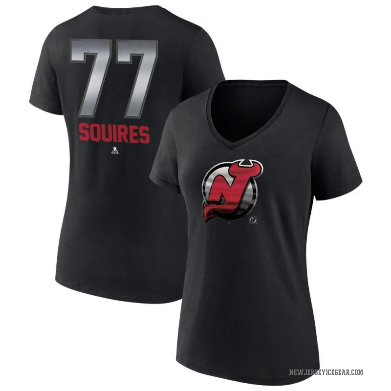 Cam Squires Women's Black New Jersey Devils Midnight Mascot Logo V-Neck T-Shirt