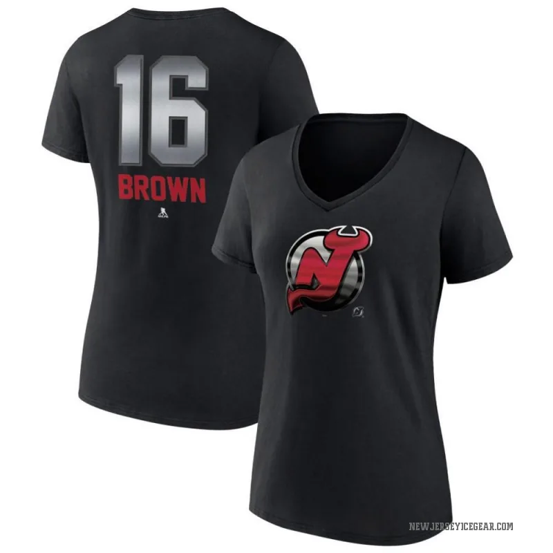 Connor Brown Women's Black New Jersey Devils Midnight Mascot Logo V-Neck T-Shirt
