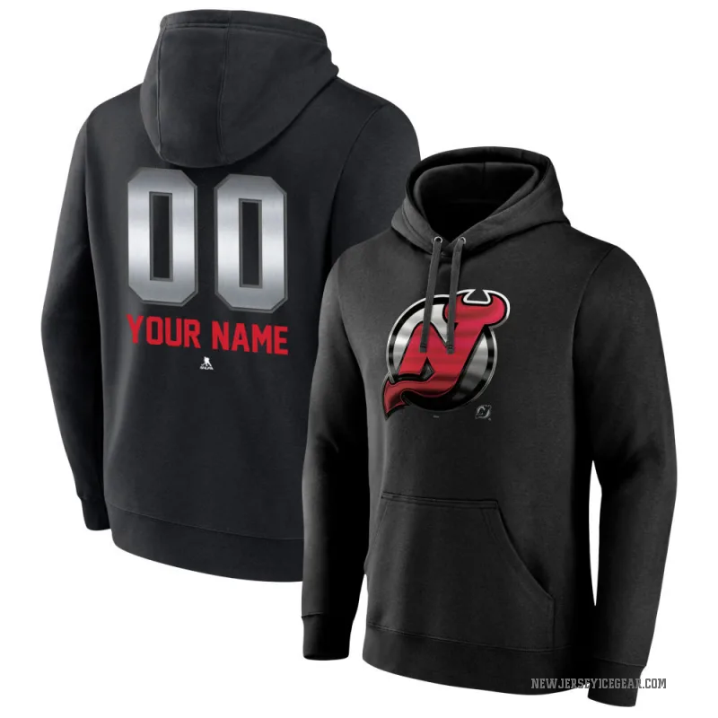 Custom Men's Black New Jersey Devils Branded Midnight Mascot Logo Pullover Hoodie