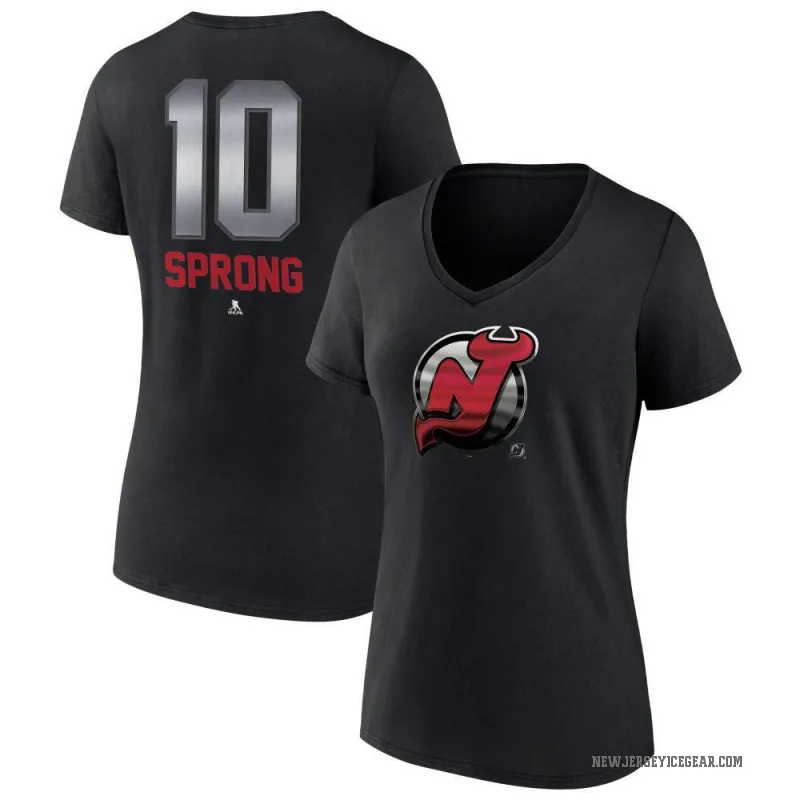 Daniel Sprong Women's Black New Jersey Devils Midnight Mascot Logo V-Neck T-Shirt