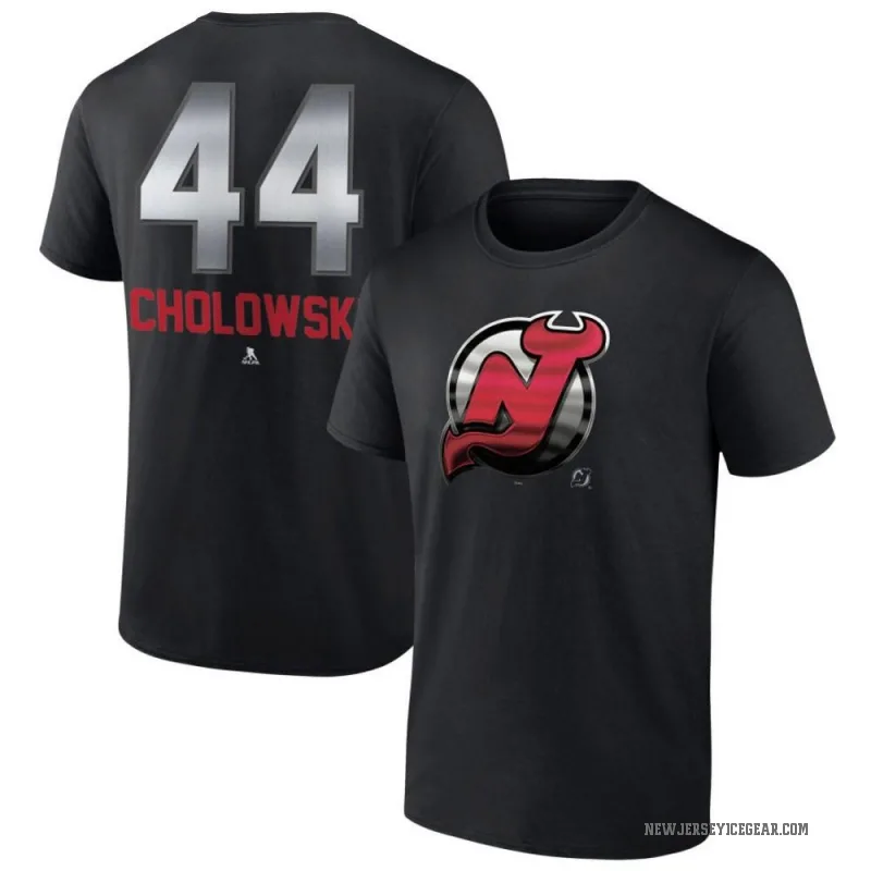 Dennis Cholowski Men's Black New Jersey Devils Midnight Mascot Logo T-Shirt