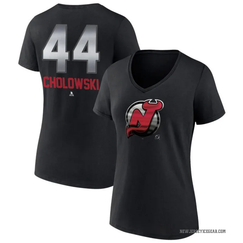 Dennis Cholowski Women's Black New Jersey Devils Midnight Mascot Logo V-Neck T-Shirt