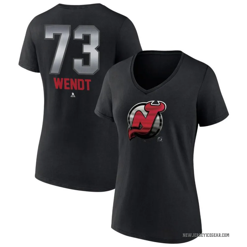 Dylan Wendt Women's Black New Jersey Devils Midnight Mascot Logo V-Neck T-Shirt