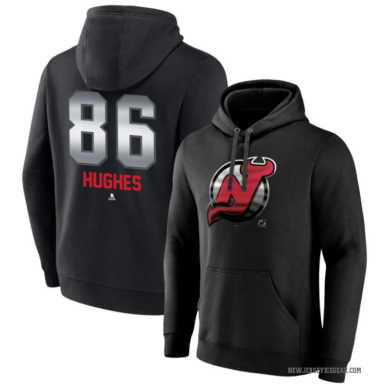 Jack Hughes Men's Black New Jersey Devils Branded Midnight Mascot Logo Pullover Hoodie