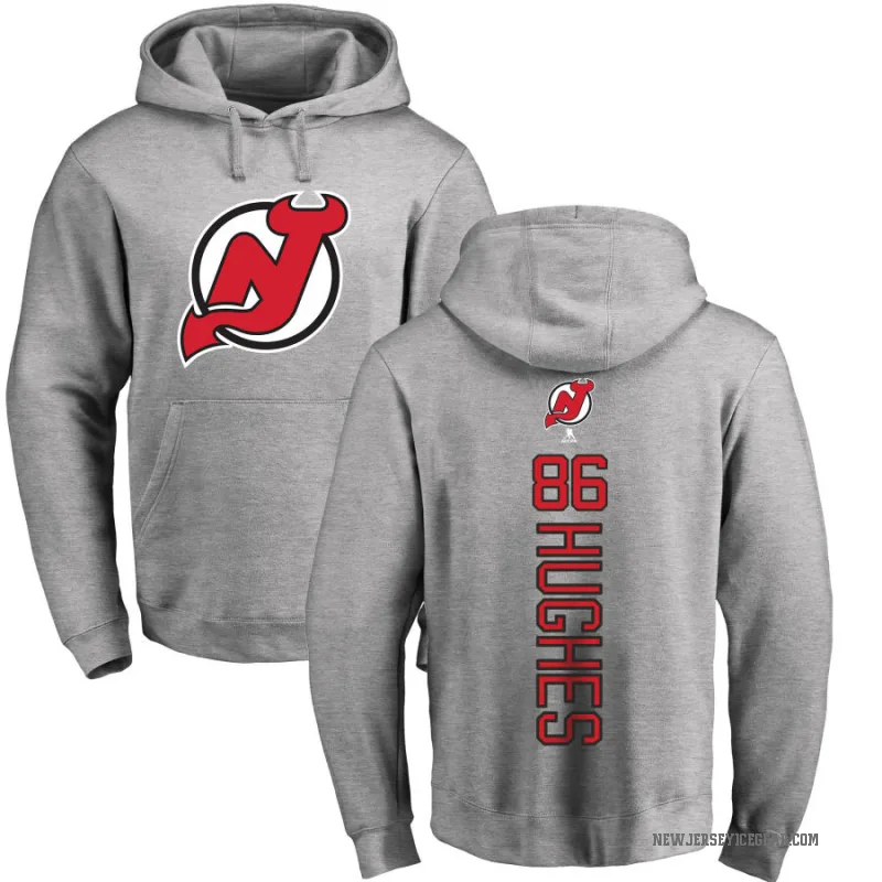 Jack Hughes Men's New Jersey Devils Branded Ash Backer Pullover Hoodie