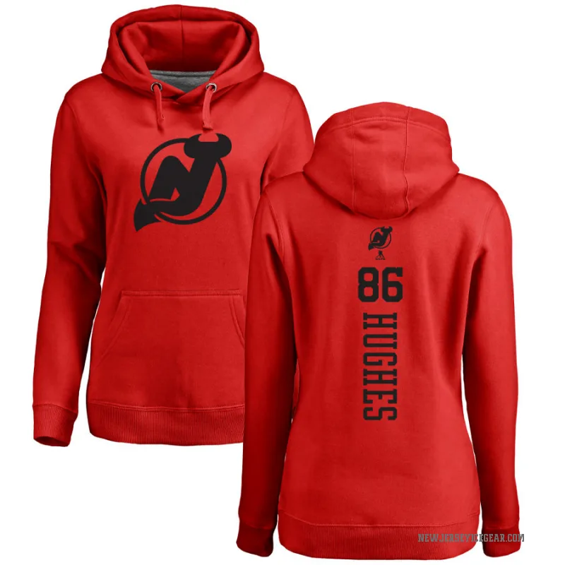 Jack Hughes Women's Red New Jersey Devils Branded One Color Backer Pullover Hoodie