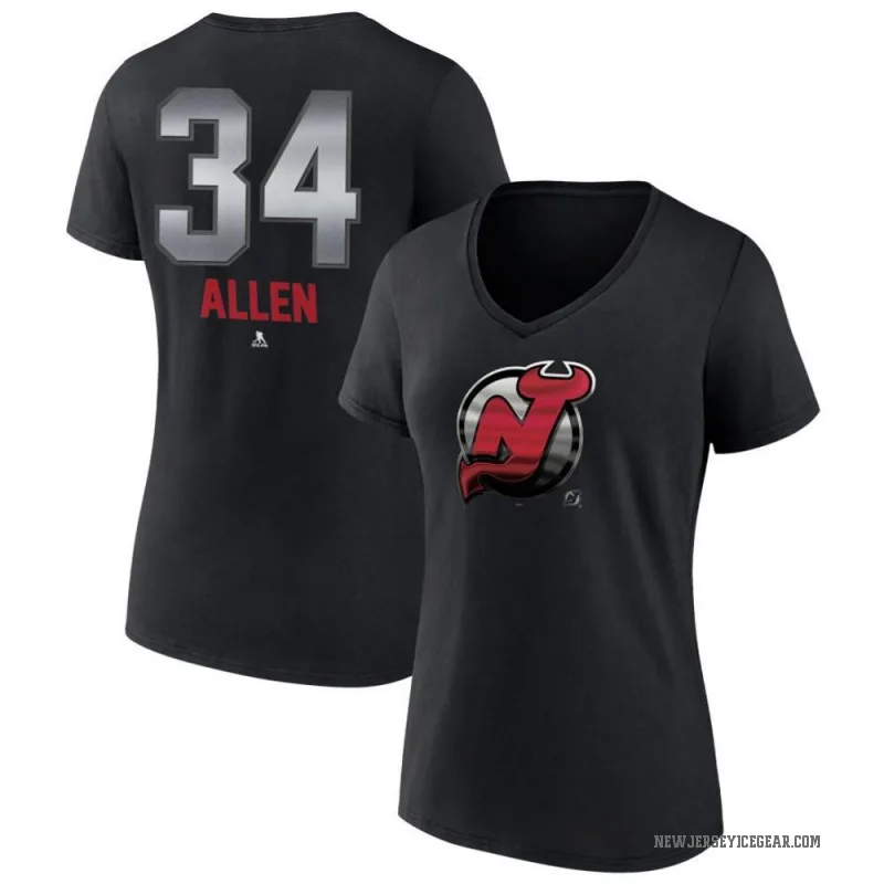 Jake Allen Women's Black New Jersey Devils Midnight Mascot Logo V-Neck T-Shirt