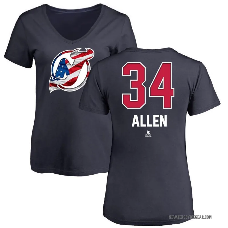 Jake Allen Women's Navy New Jersey Devils Name and Number Banner Wave V-Neck T-Shirt -