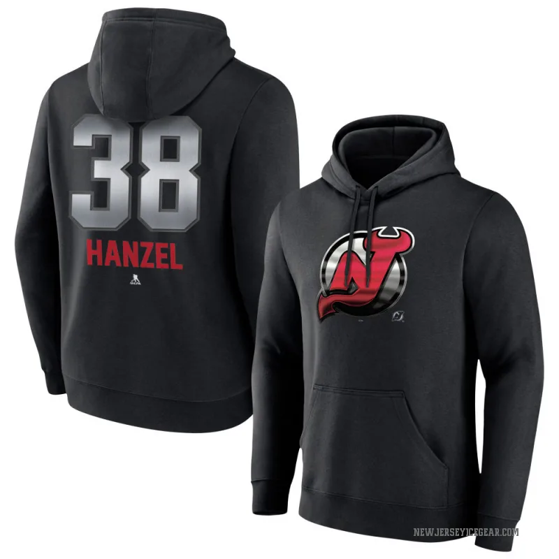 Jeremy Hanzel Men's Black New Jersey Devils Branded Midnight Mascot Logo Pullover Hoodie