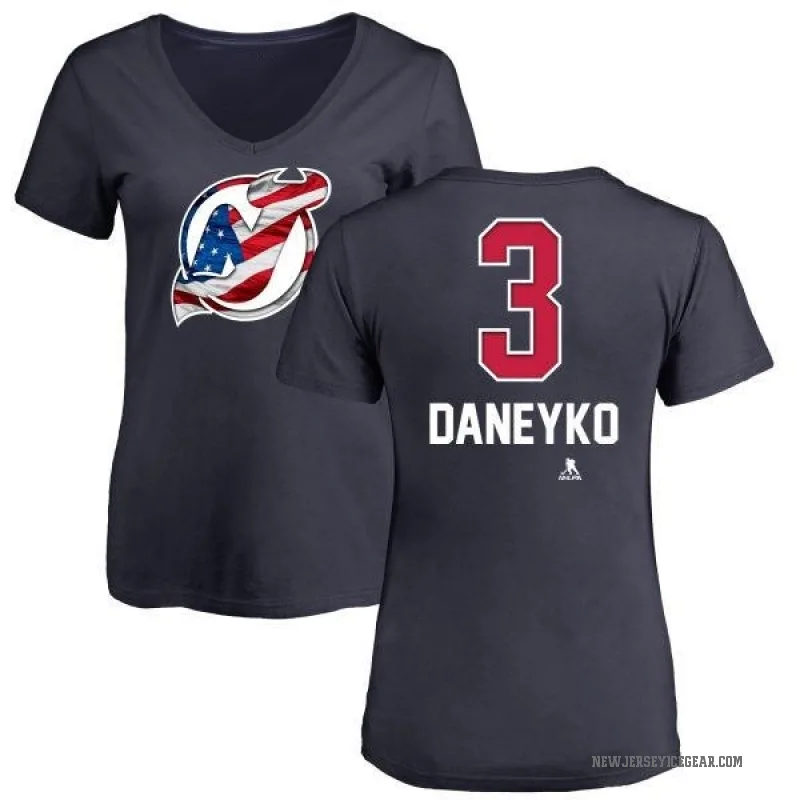 Ken Daneyko Women's Navy New Jersey Devils Name and Number Banner Wave V-Neck T-Shirt -