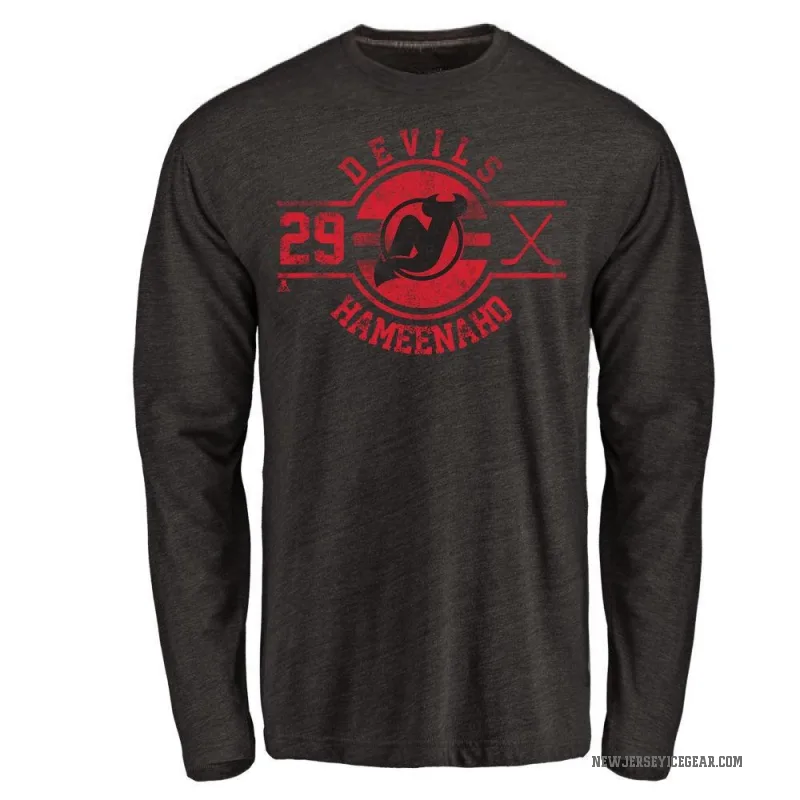 Lenni Hameenaho Men's Black New Jersey Devils Insignia Long Sleeve T-Shirt -