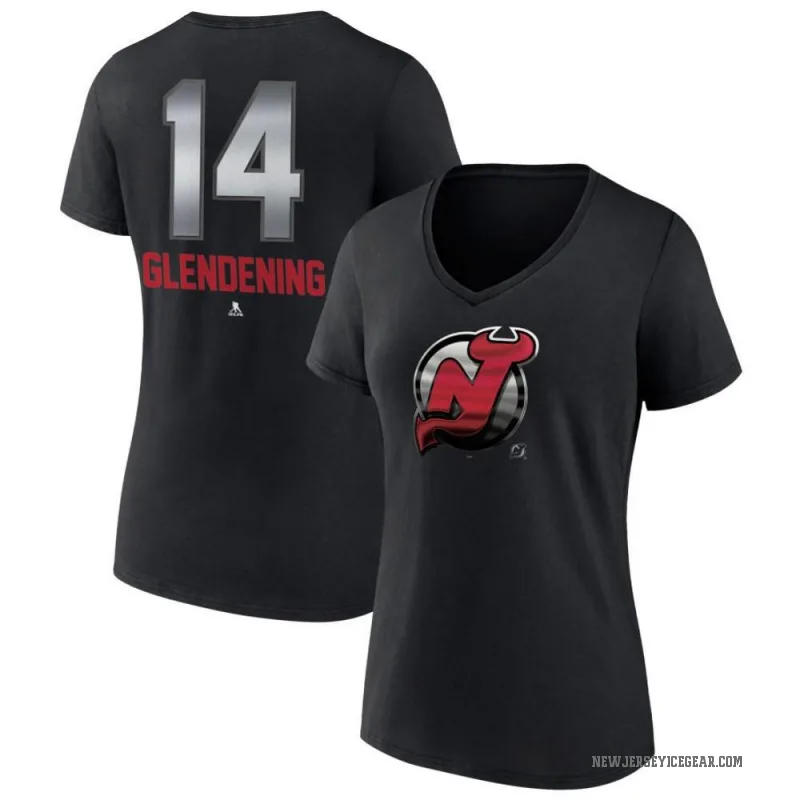 Luke Glendening Women's Black New Jersey Devils Midnight Mascot Logo V-Neck T-Shirt