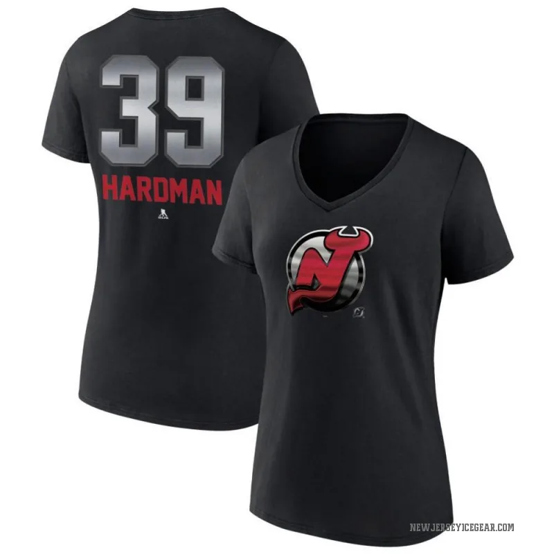 Mike Hardman Women's Black New Jersey Devils Midnight Mascot Logo V-Neck T-Shirt