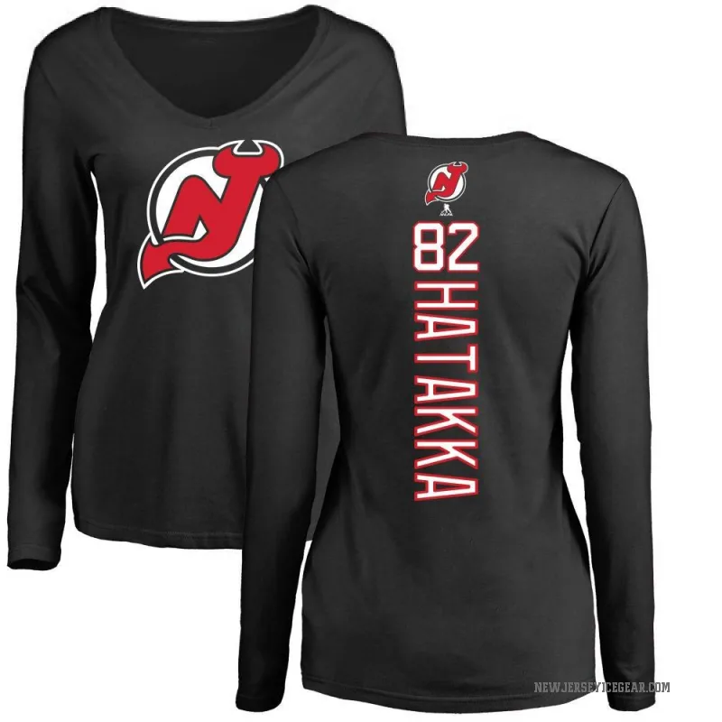 Santeri Hatakka Women's Black New Jersey Devils Backer Long Sleeve T-Shirt -