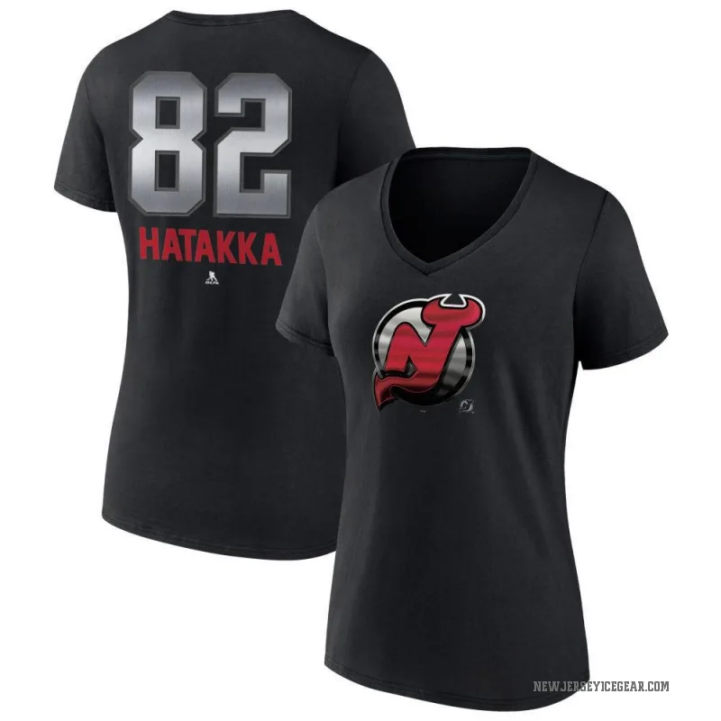 Santeri Hatakka Women's Black New Jersey Devils Midnight Mascot Logo V-Neck T-Shirt