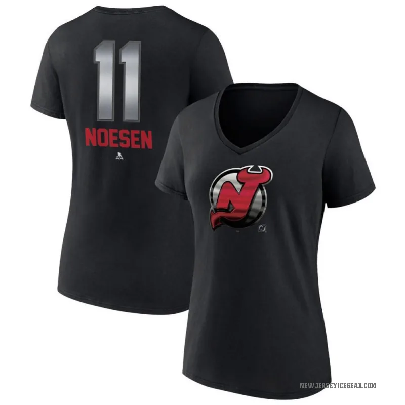 Stefan Noesen Women's Black New Jersey Devils Midnight Mascot Logo V-Neck T-Shirt