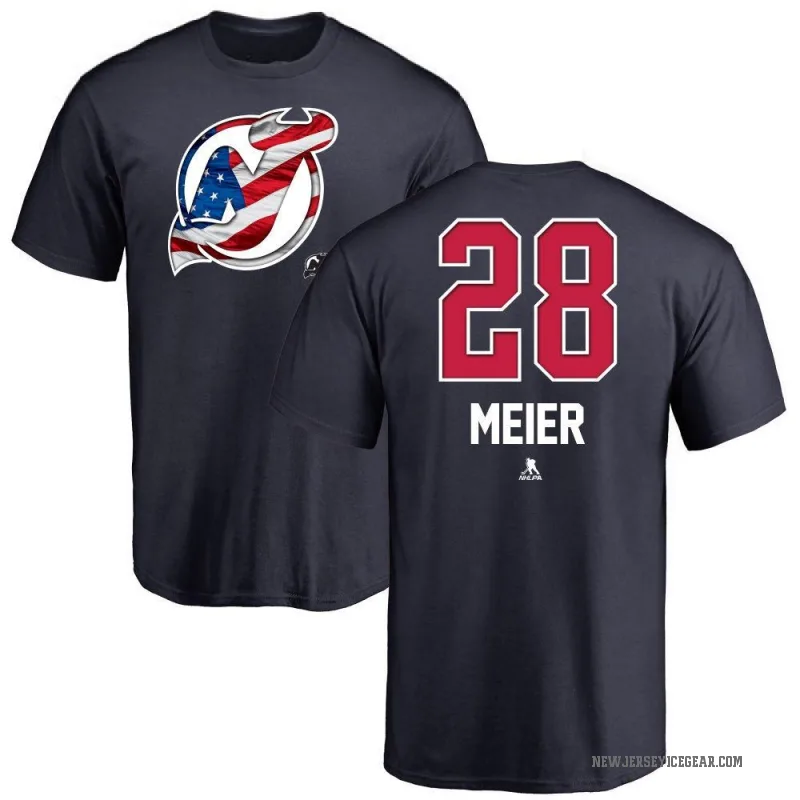 Timo Meier Men's Navy New Jersey Devils Name and Number Banner Wave T-Shirt -