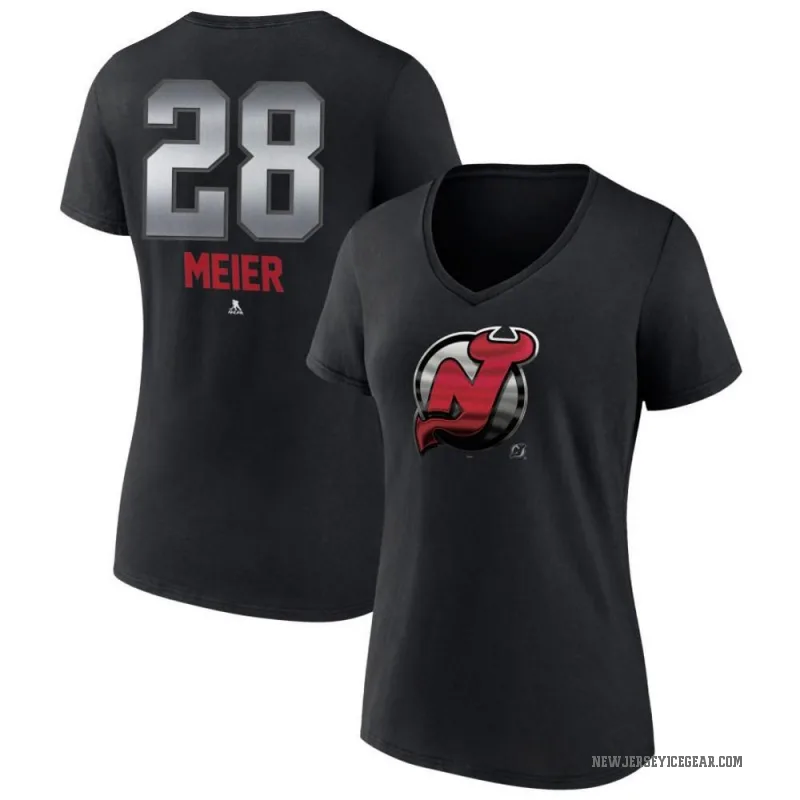 Timo Meier Women's Black New Jersey Devils Midnight Mascot Logo V-Neck T-Shirt