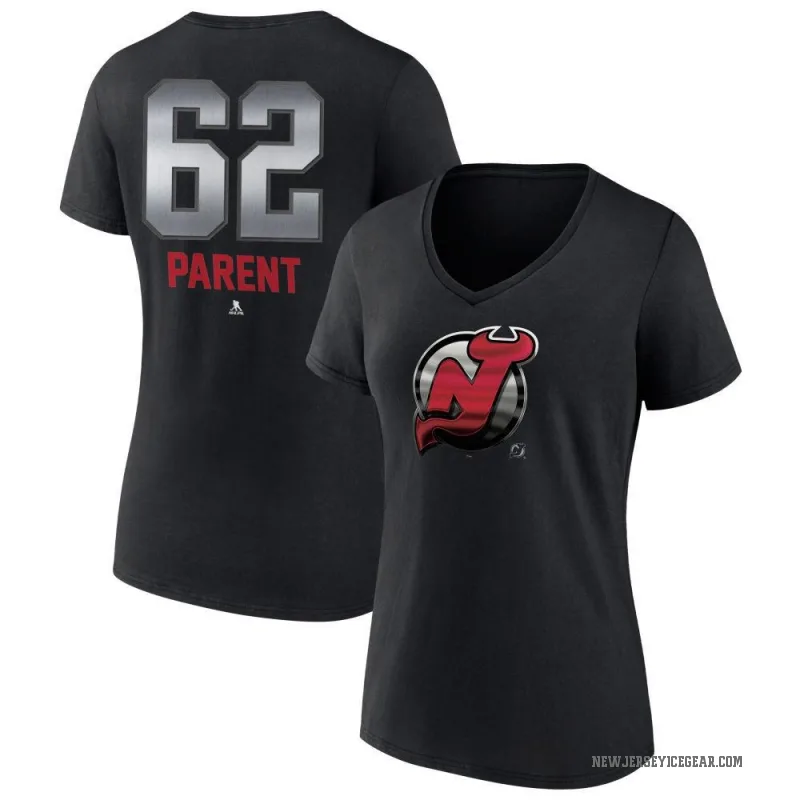 Xavier Parent Women's Black New Jersey Devils Midnight Mascot Logo V-Neck T-Shirt